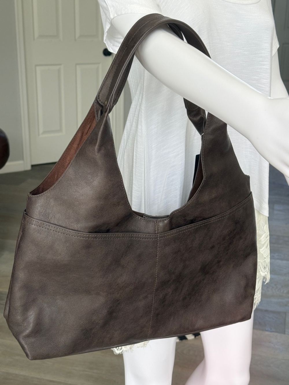 Joy Susan 2-in-1 Brown Vegan Leather Hobo Tote Bag Removable Clutch/ Crossbody - Picture 6 of 16